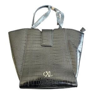 Christian Lacroix Galette Wave Top Croc Black Structured Tote Bag, NWT